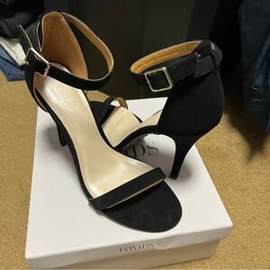 Black stiletto ankle strap heels